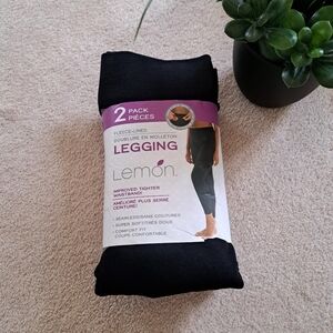 New! Lemon Fleece Lined Leggings 2 Pack Women's Size XS Black Seamless